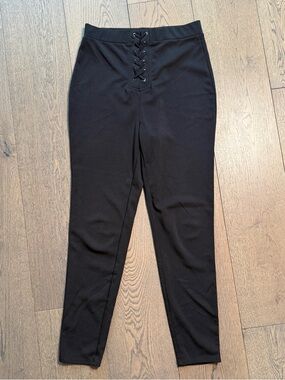 Forever 21 Lace-Up High Waist Pants Black Stretch